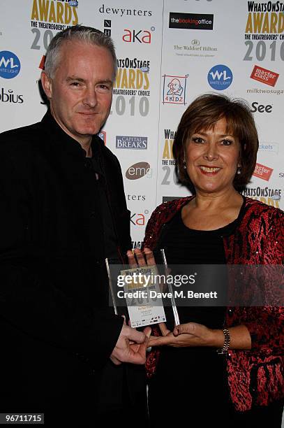 Tim Firth, Lynda Bellingham win the award for "Best new comedy - "Calendar Girls" at the "Whats on Stage Awards" at the prince of Wales Theatre,...