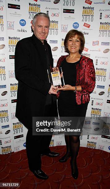 Tim Firth, Lynda Bellingham win the award for "Best new comedy - "Calendar Girls" at the "Whats on Stage Awards" at the prince of Wales Theatre,...