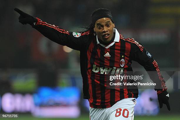 Ronaldo de Assis Moreira Gaucho Ronaldinho of AC Milan issues instructions during the Serie A match between AC Milan and Udinese Calcio at Stadio...