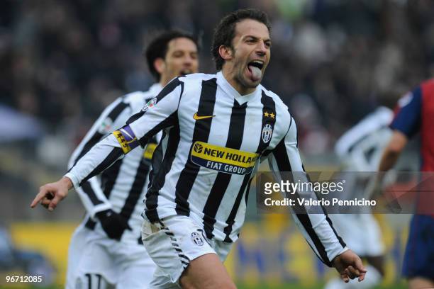 Alessandro Del Piero of Juventus FC celebrates his second goal during the Serie A match between Juventus FC and Genoa CFC at Stadio Olimpico on...
