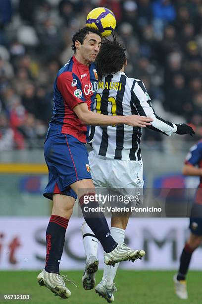 Carvalho De Oliveira Amauri of Juventus FC clashes with Emiliano Moretti of Genoa CFC during the Serie A match between Juventus FC and Genoa CFC at...