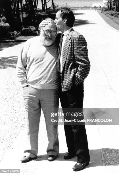 James Woods et Sergio Leone au Festival de Cannes pour le film 'Il était une fois en Amérique' le 19 mai 1984, France.