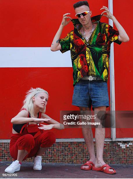 Yo-Landi Vi$$er and Ninja of the South African band Die Antwoord pose on February 9, 2010 in Cape Town, South Africa. Die Antwoord is a zef rap-rave...
