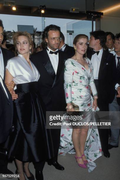 Diane Lane, Christophe Lambert et Catherine Deneuve au Festival de Cannes le 19 mai 1987, France.