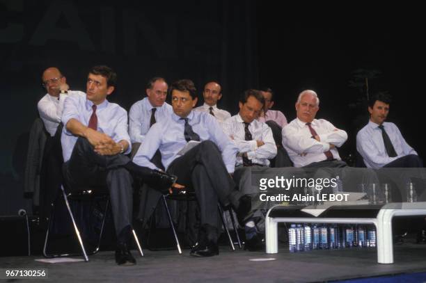 Forum des Républicains avec François Léotard, Alain Madelain, Gérard Longuet, André Giraud et Philippe de Villiers le 28 avril 1987 à Nantes, France.