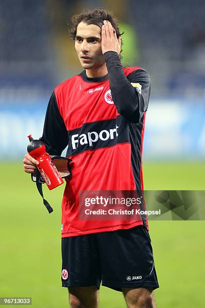 Halil Altintop of Frankfurt drinks water after the Bundesliga match between Eintracht Frankfurt and SC Freiburg at the Commerzbank Arena on February...