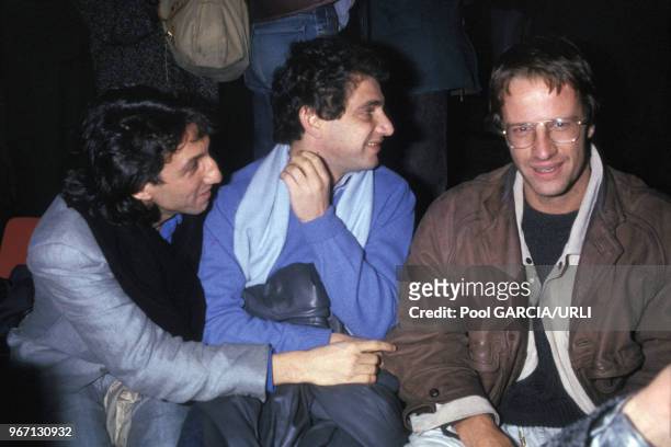 Ricahrd Anconina, Michel Boujenah et Christophe Lambert lors de la première du film 'I Love You' le 14 mai 1986 à Paris, France.