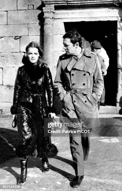 Romy Schneider et Maurice Ronet sur le tournage du film 'Qui' réalisé par Léonard Keigel, le 19 février 1970 en France.