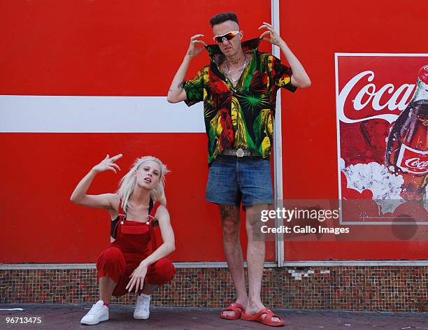 Yo-Landi Vi$$er and Ninja of the South African band Die Antwoord pose on February 9, 2010 in Cape Town, South Africa. Die Antwoord is a zef rap-rave...