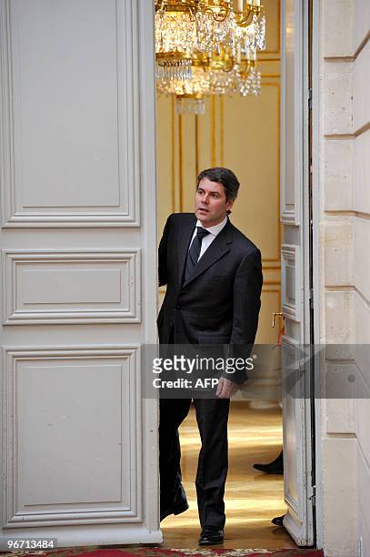 France's President Nicolas Sarkozy advisor Franck Louvrier is seen, on February 15, 2010 at the Elysee Palace in Paris, after a social summit on the...