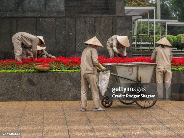 gardening team at ho chi minh precinct - ho chi minh mausoleum stock-fotos und bilder