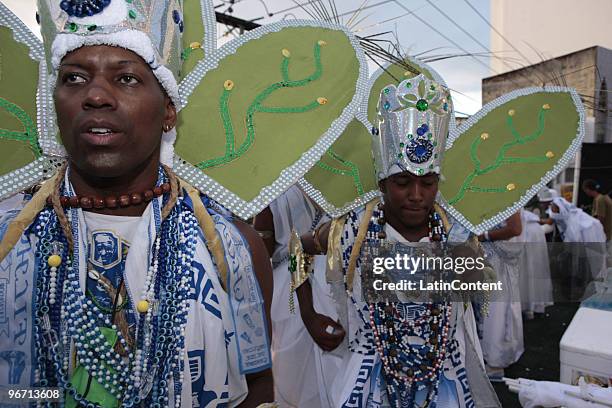 Members of the group Filhos de Gandhy reunited in Salvador on February 14, 2010 in Salvador, Brazil. Filhos de Gandhy means Sons of Gandhy, as it...