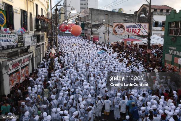 Members of the group Filhos de Gandhy reunited in Salvador on February 14, 2010 in Salvador, Brazil. Filhos de Gandhy means Sons of Gandhy, as it...