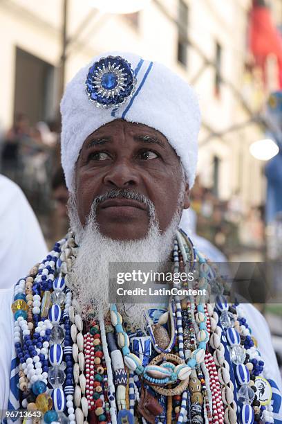 Members of the group Filhos de Gandhy reunited in Salvador on February 14, 2010 in Salvador, Brazil. Filhos de Gandhy means Sons of Gandhy, as it...