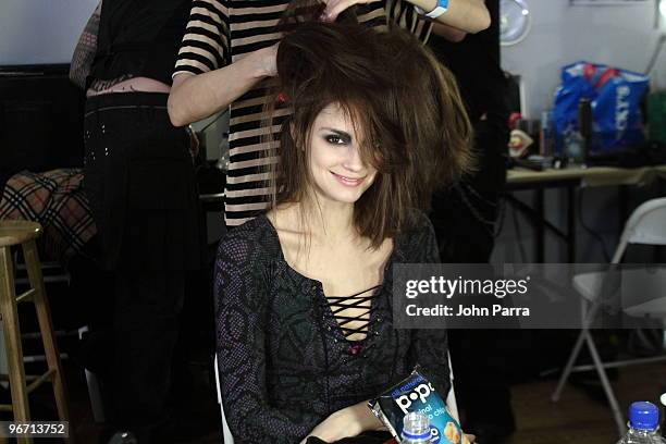 Model backstage at the Betsey Johnson Fall 2010 during Mercedes-Benz Fashion Week at the Altman Building on February 14, 2010 in New York City.