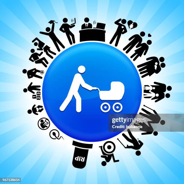man pushing a stroller lifecycle stages of life background - pushing stroller stock illustrations