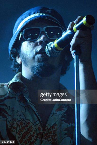 Singer Jorge du Peixe of the group Nacao Zumbi, performs at Marco Zero during Carnival in Recife on February 14, 2010 in Recife, Brazil.
