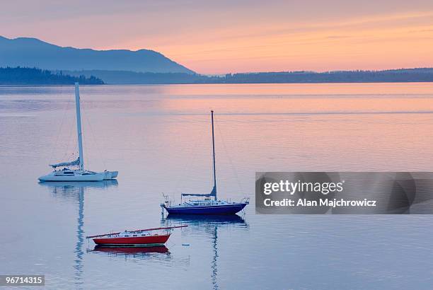 sailboats in bellingham bay washington - anchored concept stock pictures, royalty-free photos & images