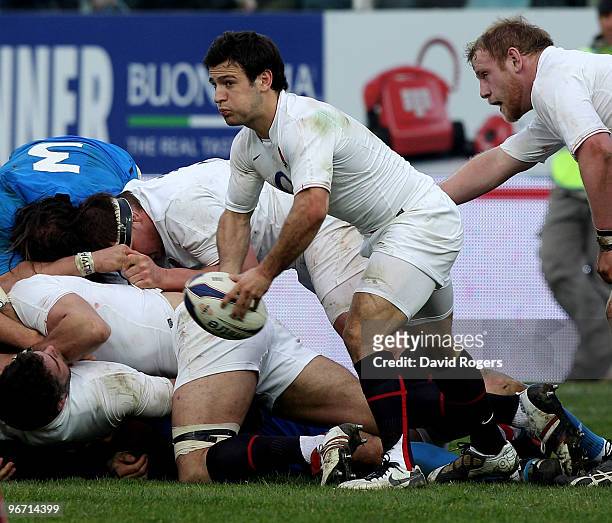 Danny Care, the England scrumhalf, runs with the ball during the RBS Six Nations match between Italy and England at Stadio Flaminio on February 14,...