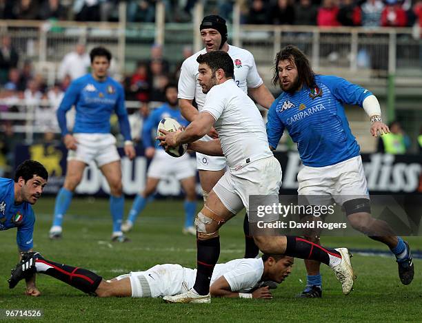 Nick Easter of England moves away with the ball during the RBS Six Nations match between Italy and England at Stadio Flaminio on February 14, 2010 in...
