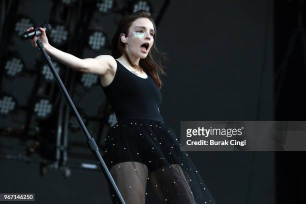 Lauren Mayberry of Chvrches performs on day 3 of the Governors Ball music festival at Randall's Island Park on June 3, 2018 in New York