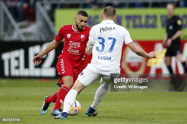 Zakaria Labyad of FC Utrecht, Guram Kashia of Vitesse during the Dutch Eredivisie play-offs final match between FC Utrecht and Vitesse Arnhem at the...