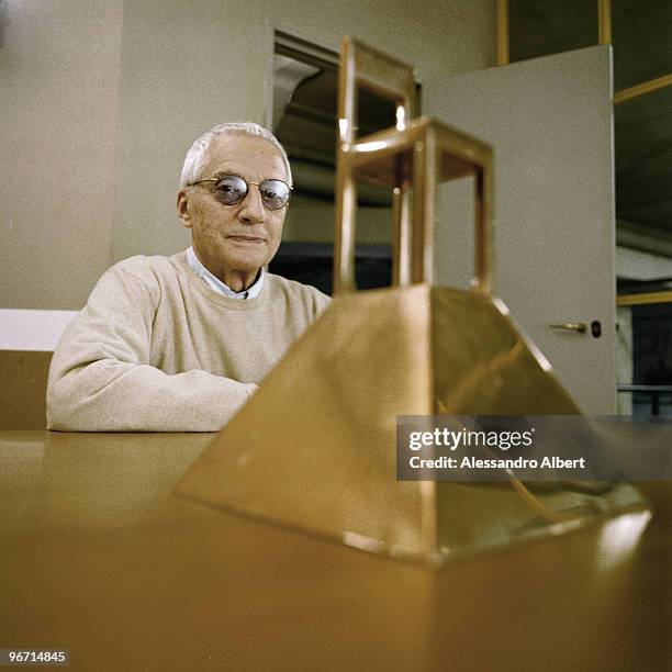Designer Alessandro Mendini poses for a portrait shoot in Milan on November 20, 2004. (Photo by Alessandro Albert/Contour by Getty Images.