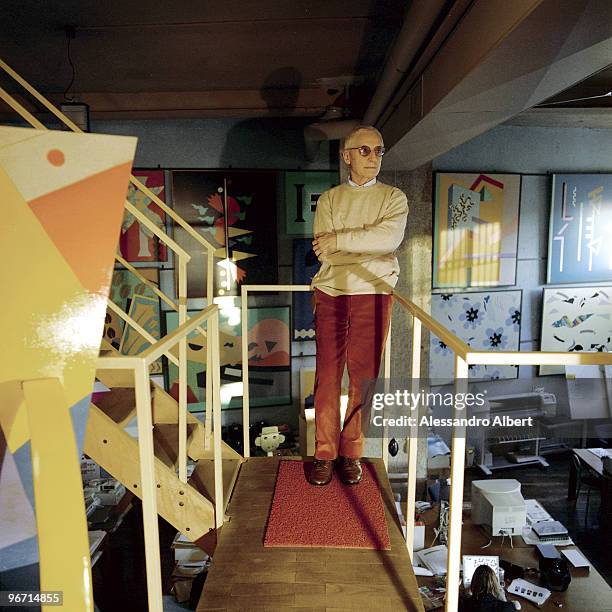 Designer Alessandro Mendini poses for a portrait shoot in Milan on November 20, 2004. (Photo by Alessandro Albert/Contour by Getty Images.