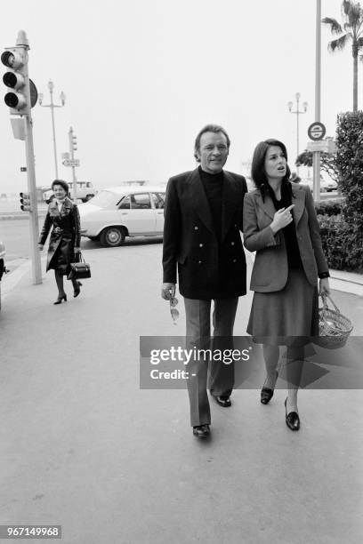 Welsh actor Richard Burton and Princess Elizabeth of Yugoslavia arrive for the filming of "Jackpot", on January 21, 1975 in Nice.