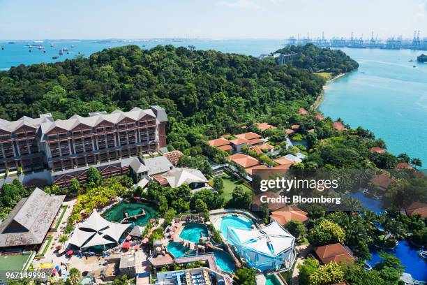 The Adventure Cove Waterpark, bottom left, stands at the Resorts World Sentosa integrated resort and casino complex, operated by Genting Singapore...