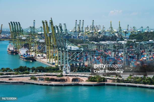 Gantry cranes stand at the Tanjong Pagar Container Terminal, operated by PSA International Pte, in Singapore, on Monday, June 4, 2018. U.S. President...