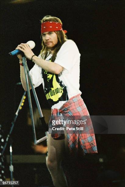 Axl Rose of Guns n Roses performs on stage on The Freddie Mercury Tribute Concert at Wembley Stadium on April 20th, 1992 in London, United Kingdom.