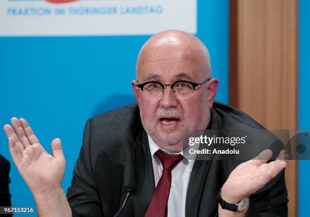 Alternative for Germany Deputy Jurgen Pohl speaks during a press conference at the Federal Press Centre in Berlin, Germany on June 04, 2018.