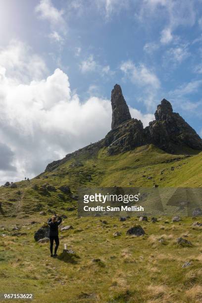 The Old Man of Storr on the 3rd September 2016 on the Isle Of Skye in Scotland in the United Kingdom. The Old Man is a large pinnacle of rock that...