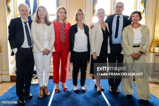 French Culture Minister Francoise Nyssen poses with French state own media sector president Yves Bigot , Marie-Christine Saragosse , Sibyle Veil ,...