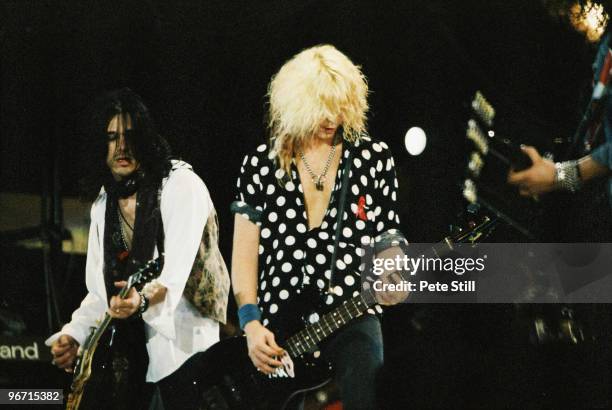 Gilby Clarke and Duff McKagan of Guns n Roses perform on stage on The Freddie Mercury Tribute Concert at Wembley Stadium on April 20th, 1992 in...