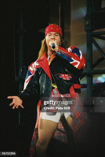 Axl Rose of Guns n Roses performs on stage at The Freddie Mercury Tribute Concert at Wembley Stadium on April 20th, 1992 in London, United Kingdom.
