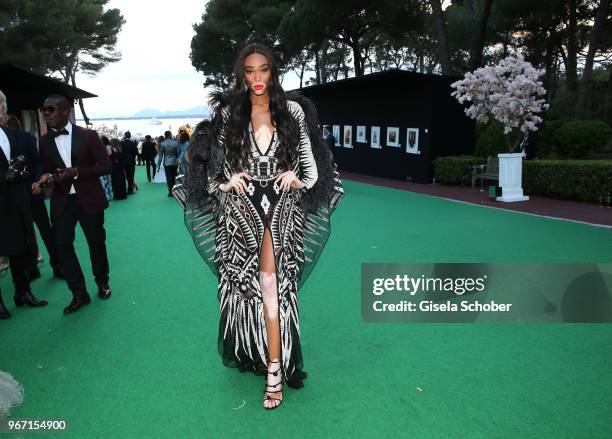 Winnie Harlow during the cocktail at the amfAR Gala Cannes 2018 at Hotel du Cap-Eden-Roc on May 17, 2018 in Cap d'Antibes, France.