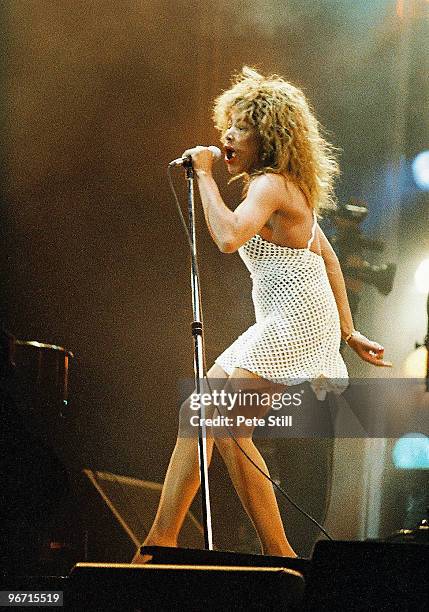 Tina Turner performs on stage on her 'Foreign Affair' tour, at Woburn Abbey on July 29th, 1990 in Woburn, United Kingdom.