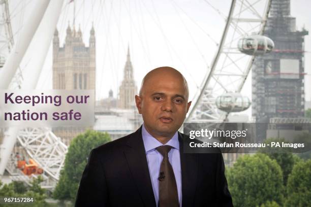 Home Secretary Sajid Javid makes a speech at the Southbank Centre in London, to launch a strengthened version of the Government's counter-terror...