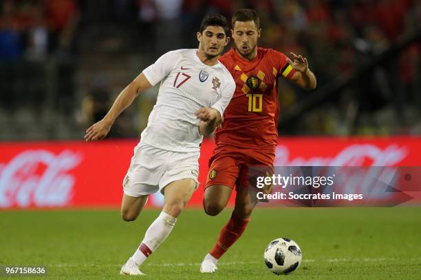 Goncalo Guedes van Portugal , Eden Hazard of Belgium during the International Friendly match between Belgium v Portugal at the Koning...