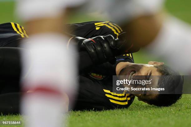 Thibaut Courtois of Belgium during the International Friendly match between Belgium v Portugal at the Koning Boudewijnstadion on June 2, 2018 in...