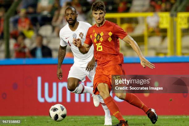Manuel Fernandes van Portugal , Thomas Meunier of Belgium during the International Friendly match between Belgium v Portugal at the Koning...