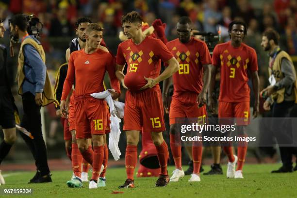 Thorgan Hazard of Belgium , Thomas Meunier of Belgium , Christian Benteke of Belgium , Dedryck Boyata of Belgium during the International Friendly...