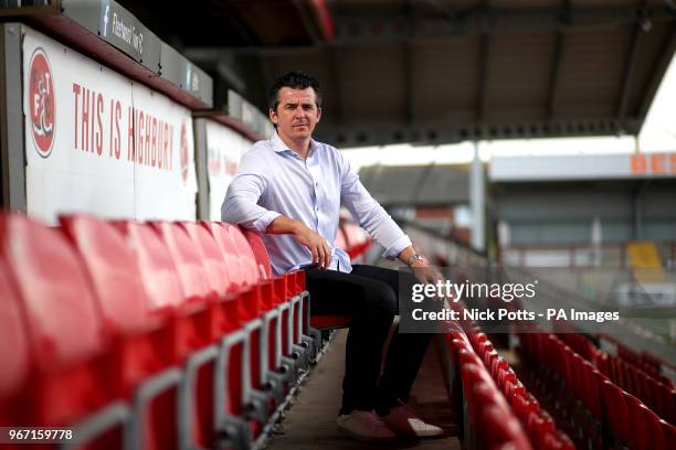 New Fleetwood Town manager Joey Barton during the press conference at Highbury Stadium, Fleetwood.