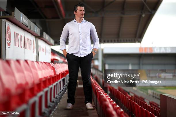 New Fleetwood Town manager Joey Barton after the press conference at Highbury Stadium, Fleetwood.