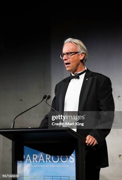 David Gallop speaks during the premiere of the documentary film 'The Pararoos' at Carriageworks on June 4, 2018 in Sydney, Australia.