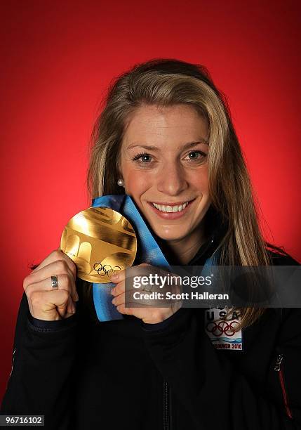 Gold medal-winning moguls skier Hannah Kearney of the United States poses in the NBC Today Show Studio at Grouse Mountain on February 15, 2010 in...