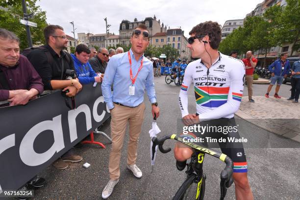 Start / Thomas Voeckler of France Ex-cyclist / Daryl Impey of South Africa and Team Mitchelton-Scott / during the 70th Criterium du Dauphine 2018,...