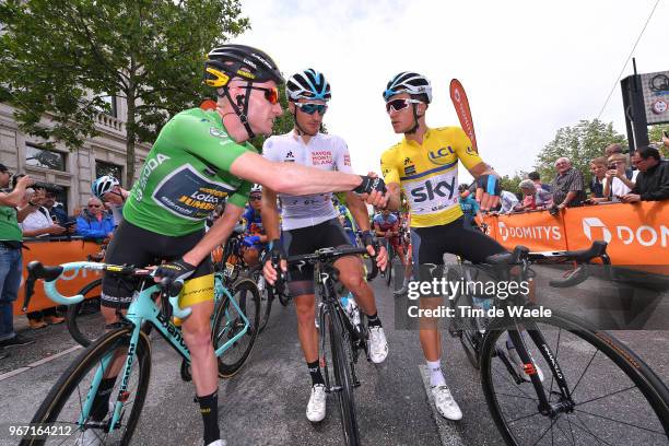 Start / Jos Van Emden of The Netherlands and Team LottoNL - Jumbo Green Points Jersey / Gianni Moscon of Italy and Team Sky White Best Young Jersey /...